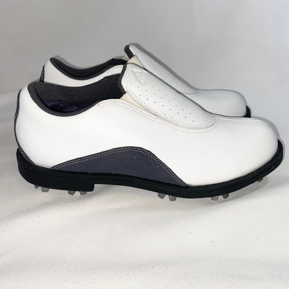 Adidas Slip On Golf Shoes White Grey Cleated Leather 679281‎ Womens Size 6 - Picture 6 of 14
